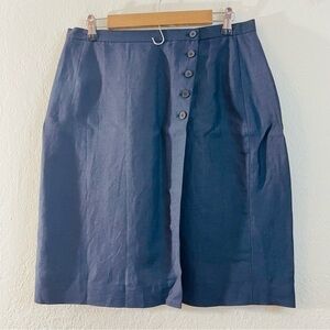 NWT Ann Taylor Linen Blend Button Front Career Skirt Women Size 14 Blue Vintage